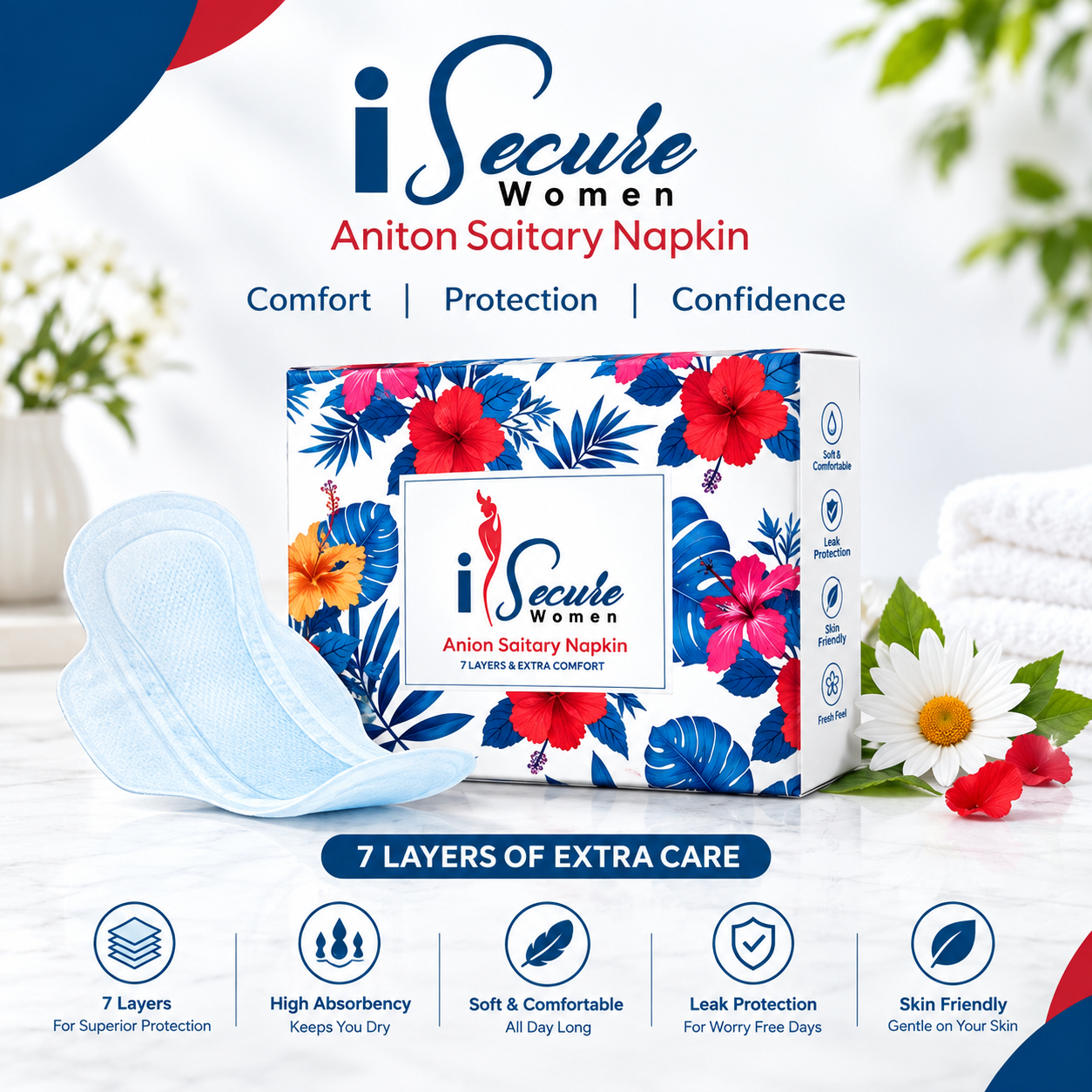 iSecure Women Anion Sanitary Napkin – 7 Layers of Extra Care